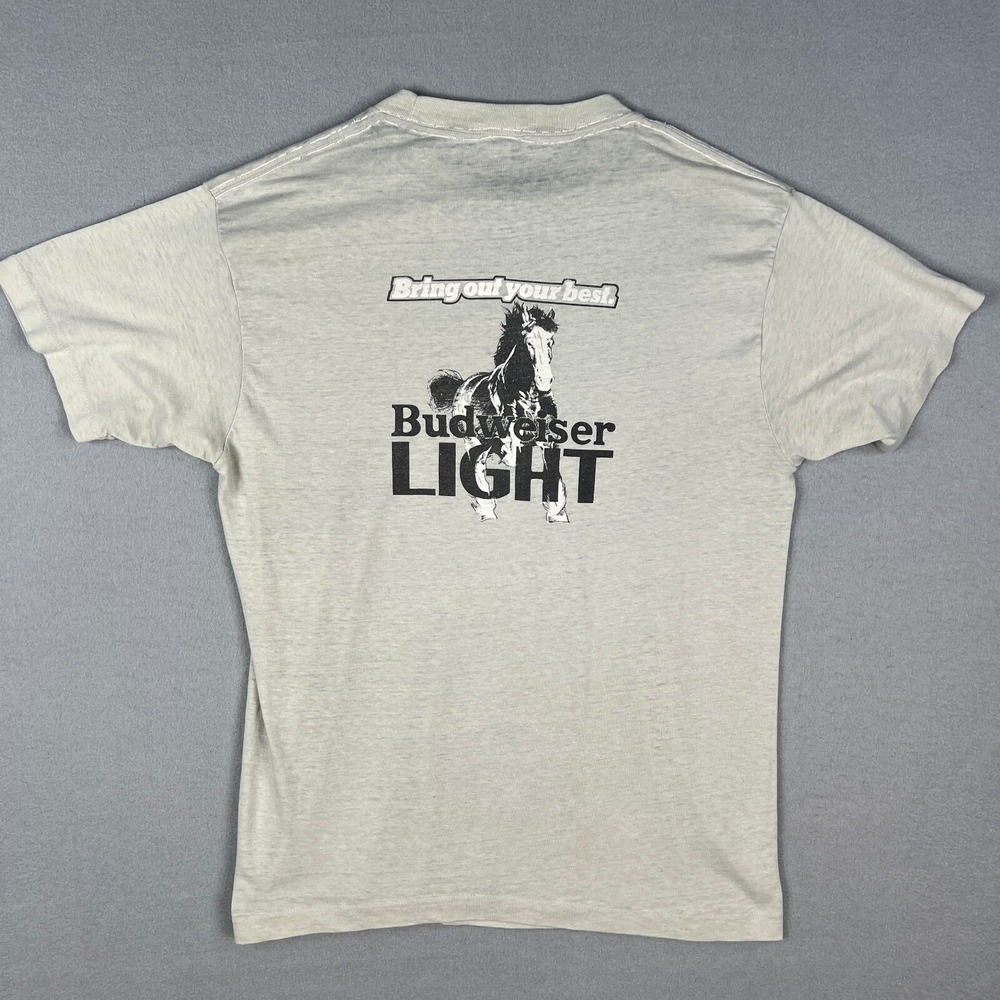 VTG Budweiser‎ Light Half Marathon T Shirt Fits Medium 1980s Thin Clydesdale Run